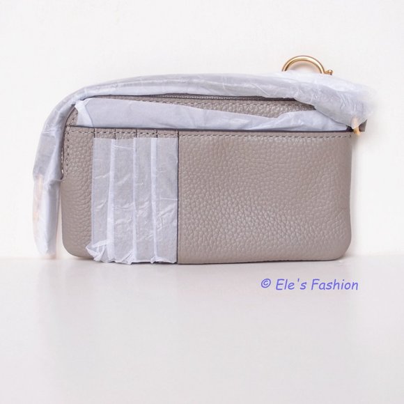 NWT Tory Burch Perry Bombe Card Case Small Leather Wristlet Gray Heron - Picture 4 of 13